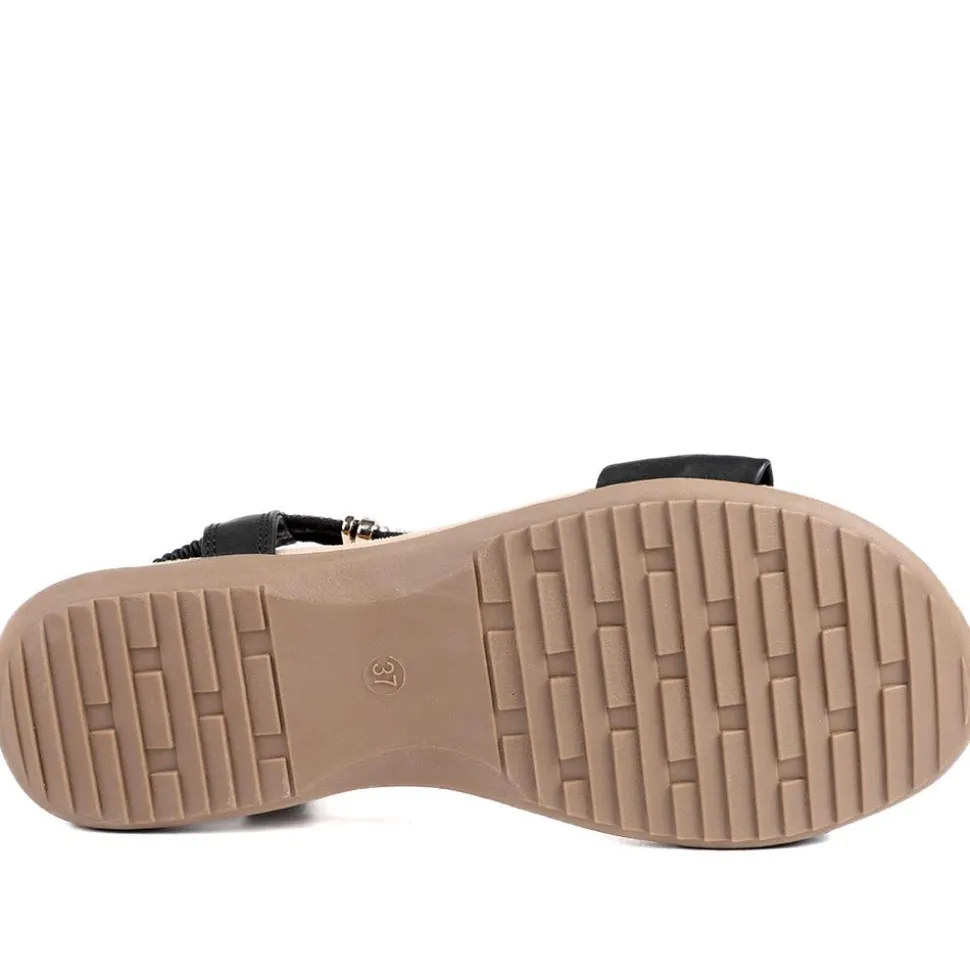 Embellished Knot Detail Elasticated Sandals - Black