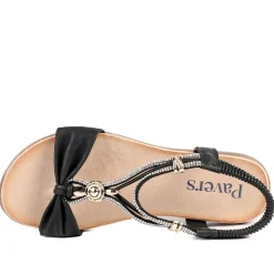 Embellished Knot Detail Elasticated Sandals - Black