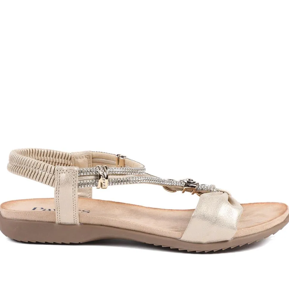 Embellished Knot Detail Elasticated Sandals - Gold