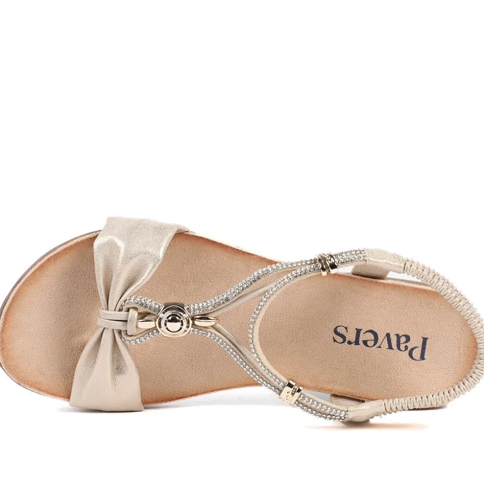 Embellished Knot Detail Elasticated Sandals - Gold