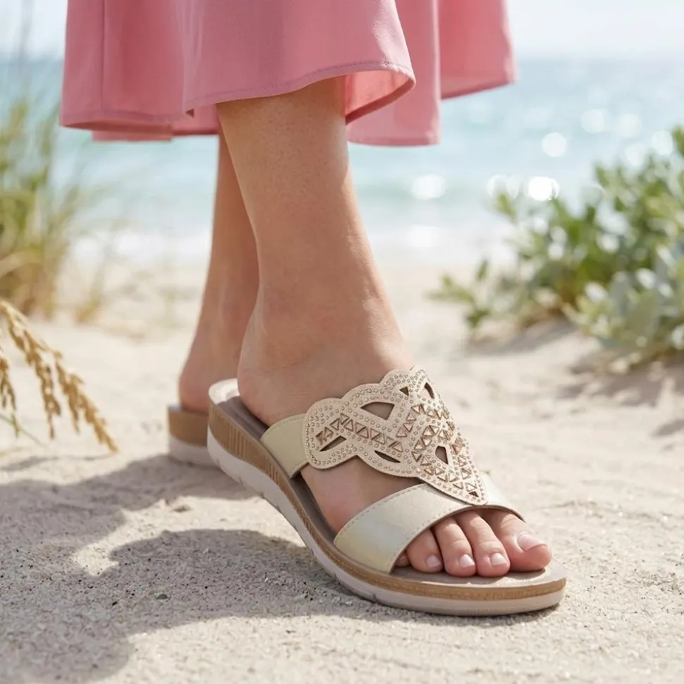 Embellished Mule Sandals - Gold