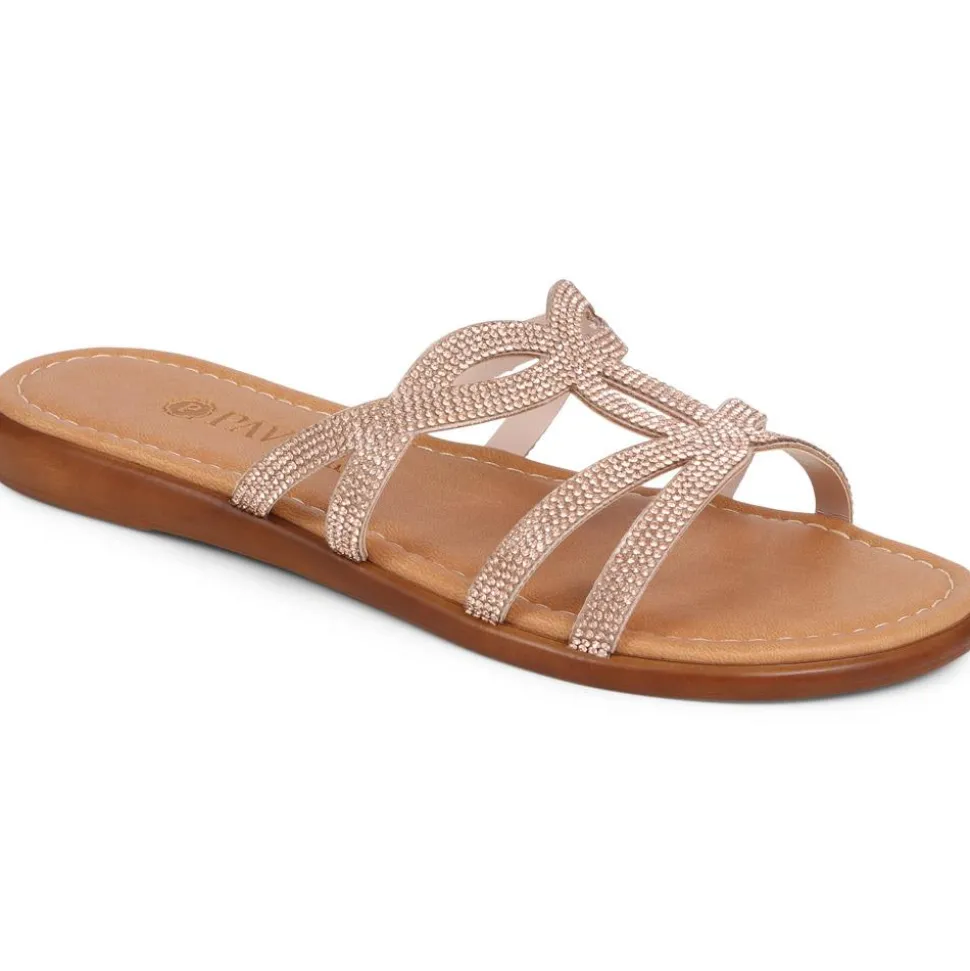 Embellished Mule Sandals - Rose Gold