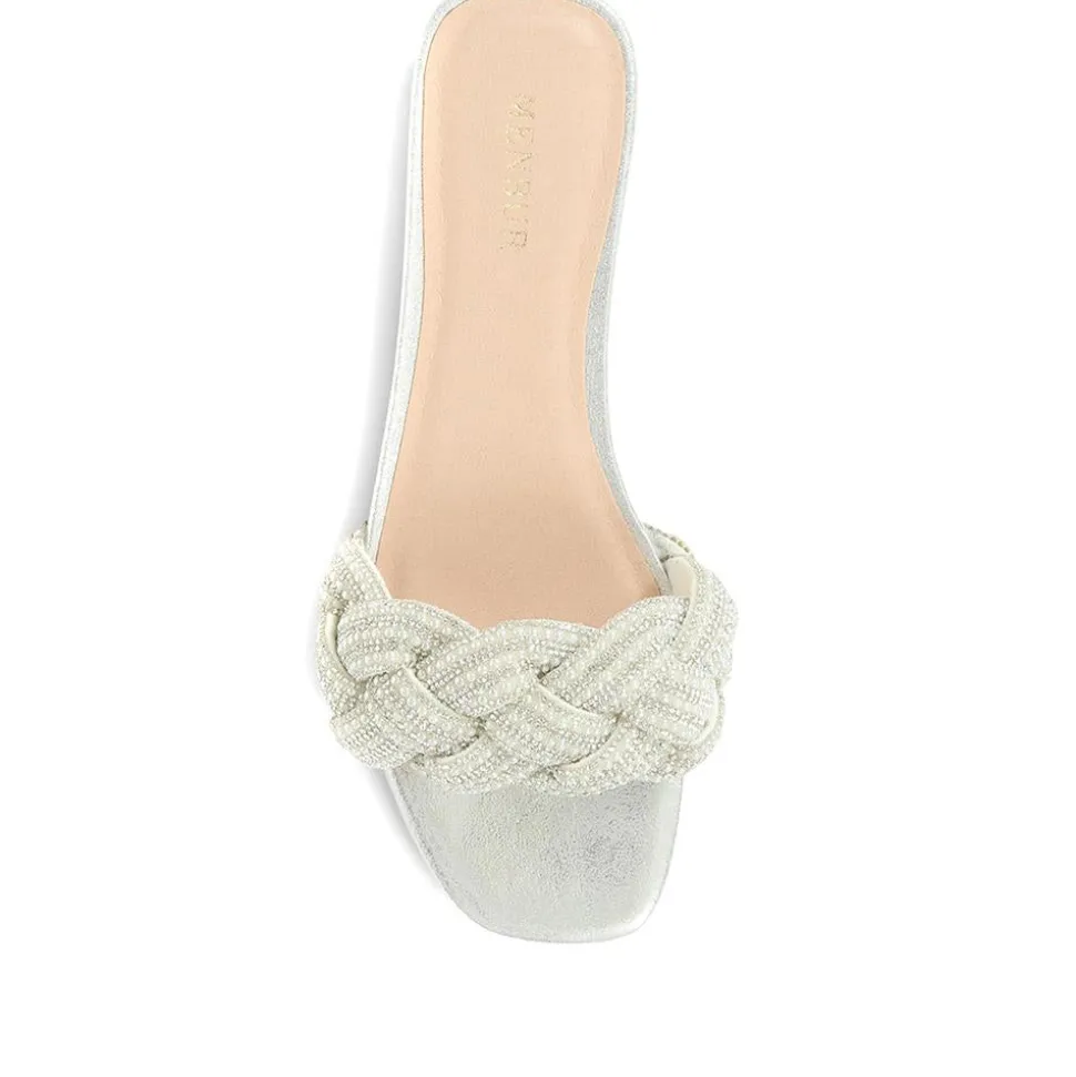 Embellished Mule Sandals - Silver