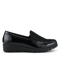 Embellished Slip-On Wedge Shoes - Black Patent