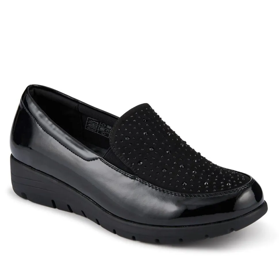 Embellished Slip-On Wedge Shoes - Black Patent