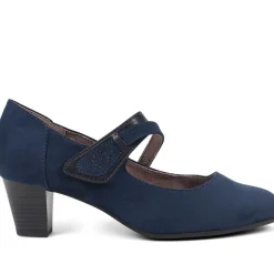 Embellished Strap Mary Janes - Navy Suede