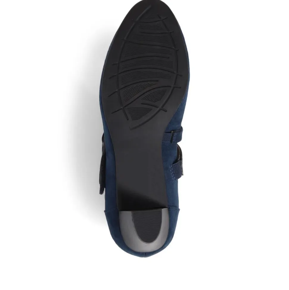 Embellished Strap Mary Janes - Navy Suede