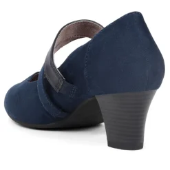 Embellished Strap Mary Janes - Navy Suede