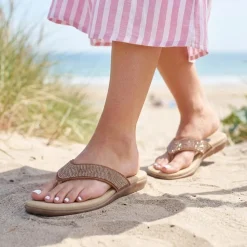 Embellished Toe Post Sandals - Bronze