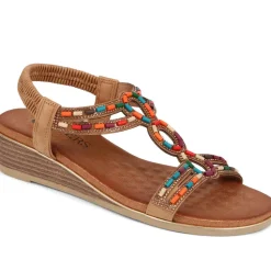 Embellished Wedge Sandals - Camel