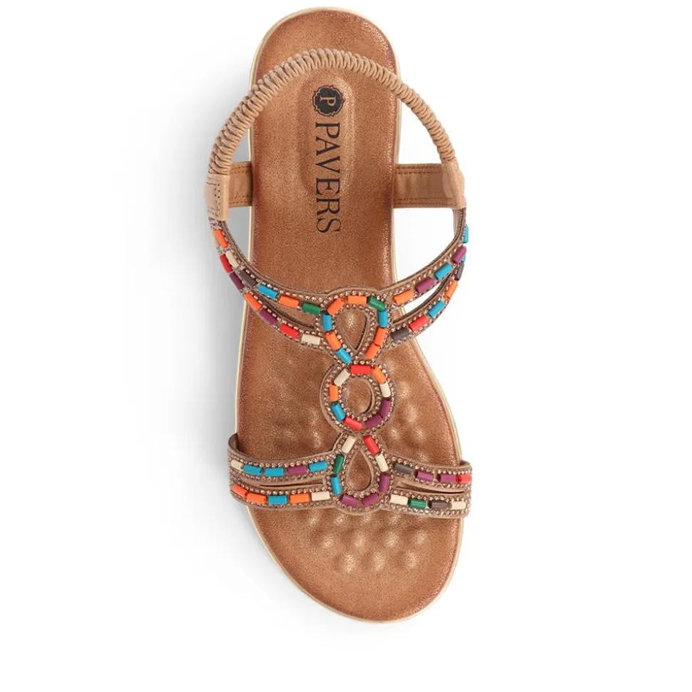 Embellished Wedge Sandals - Camel
