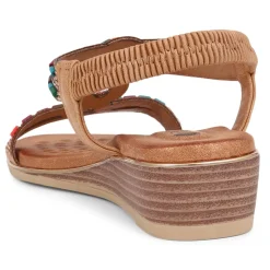 Embellished Wedge Sandals - Camel