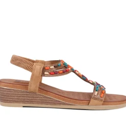 Embellished Wedge Sandals - Camel