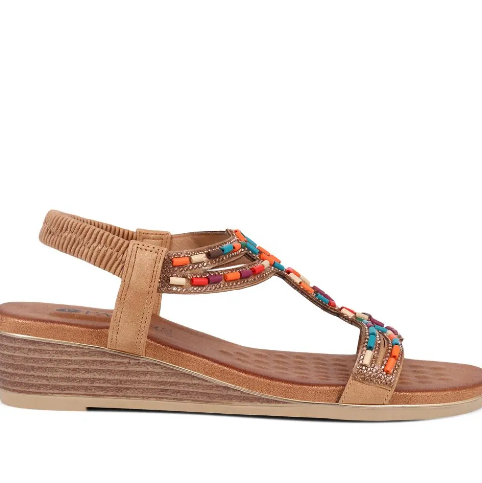 Embellished Wedge Sandals - Camel