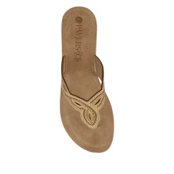 Embellished Wedge Toe Post Sandals - Gold