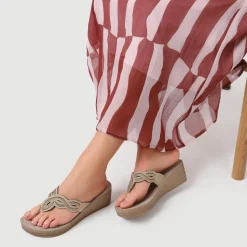 Embellished Wedge Toe Post Sandals - Gold