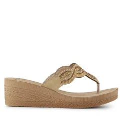 Embellished Wedge Toe Post Sandals - Gold