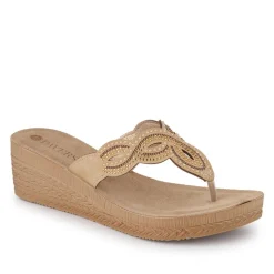 Embellished Wedge Toe Post Sandals - Gold