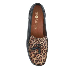 Embroided Panel Leather Loafers - Black-Leopard