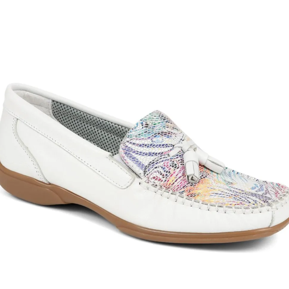 Embroided Panel Leather Loafers - White Multi