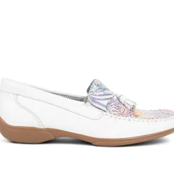 Embroided Panel Leather Loafers - White Multi