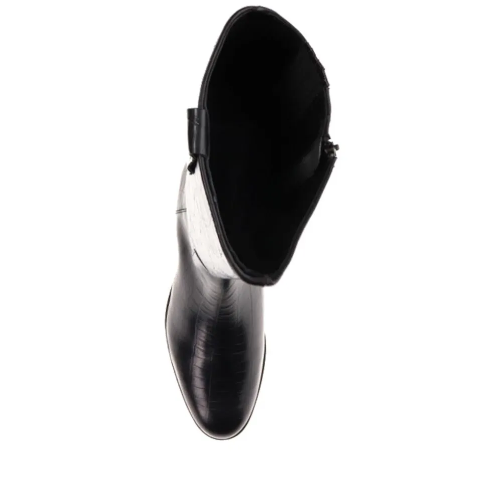Emelia Medium Calf Fit Leather Boots - Black Croc