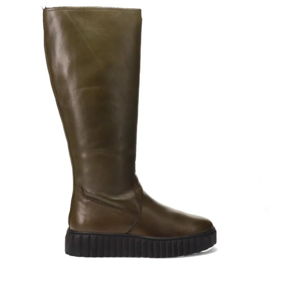 Erith Leather Long Boots - Olive