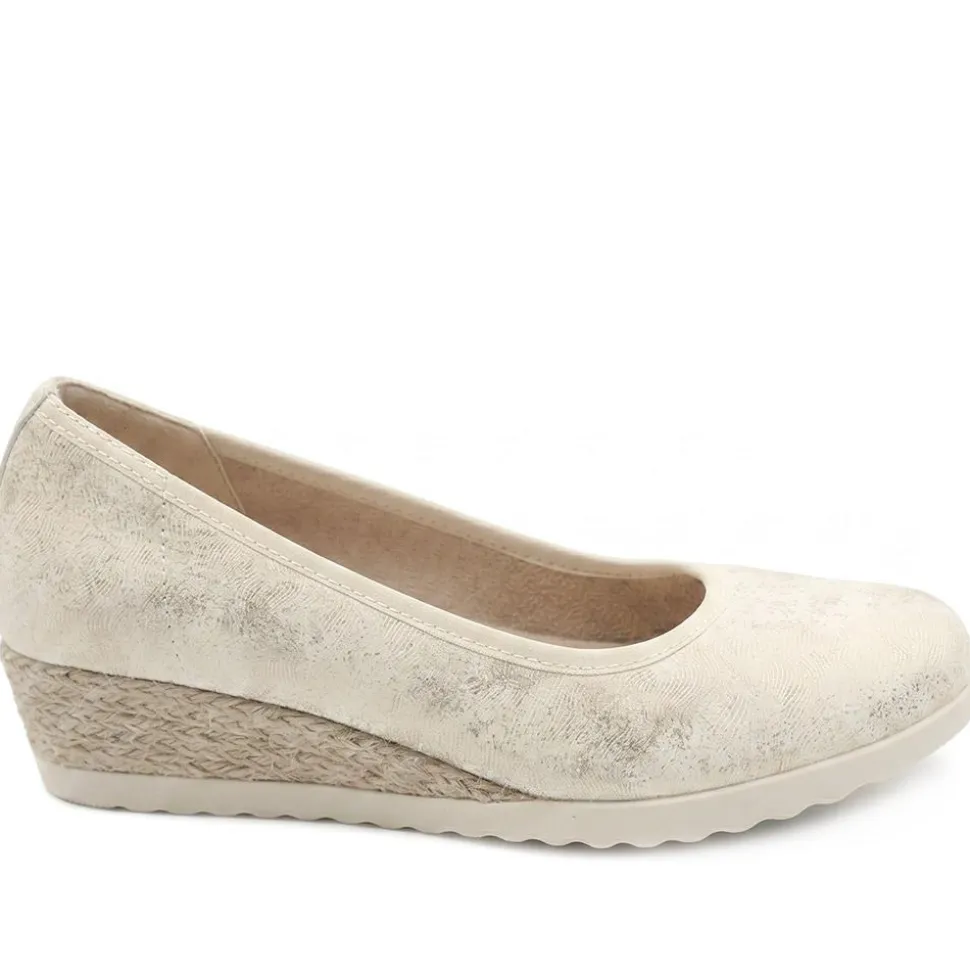 Espadrille Trim Wedge Pumps - Soft Gold