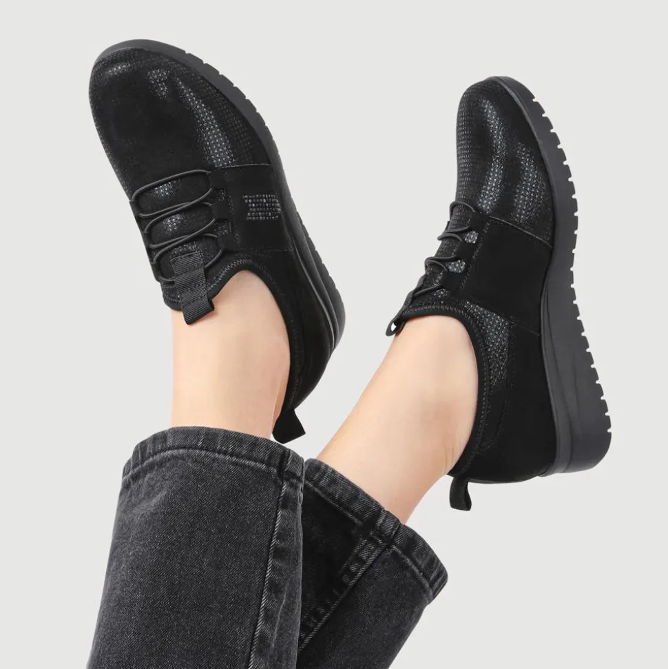 Extra Cushioned Wedge Heel Slip-On Shoes - Black