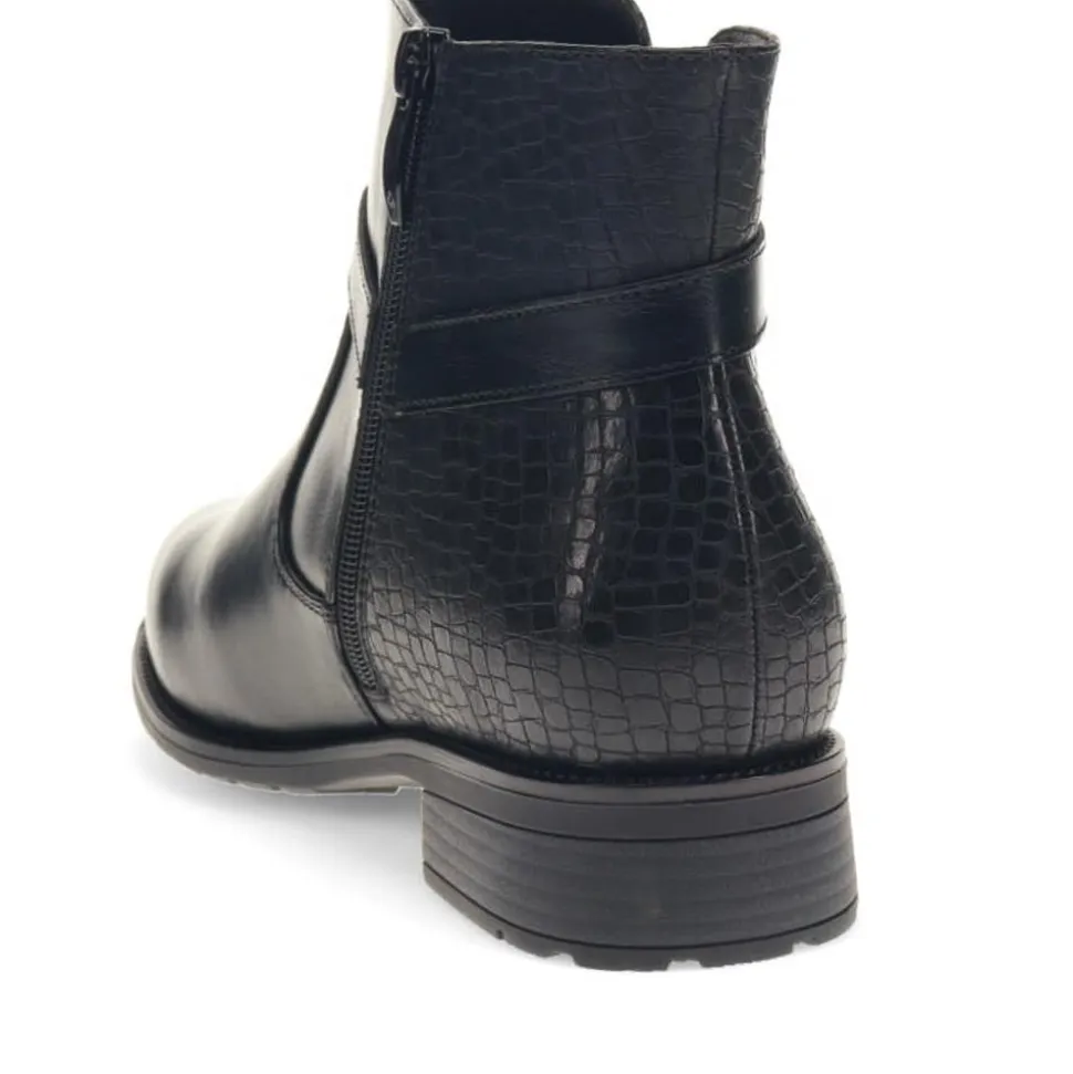 Extra-Wide Buckled Ankle Boots - Black