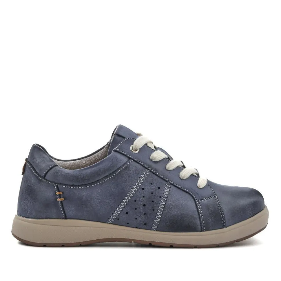 Extra-Wide Casual Lace-Up Shoes - Denim