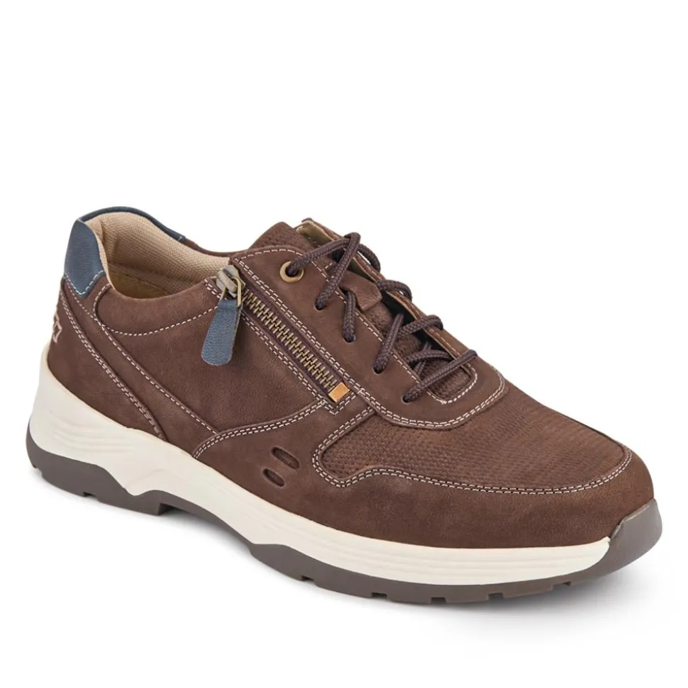 Extra-Wide Dual-Fit Leather Trainers - Brown