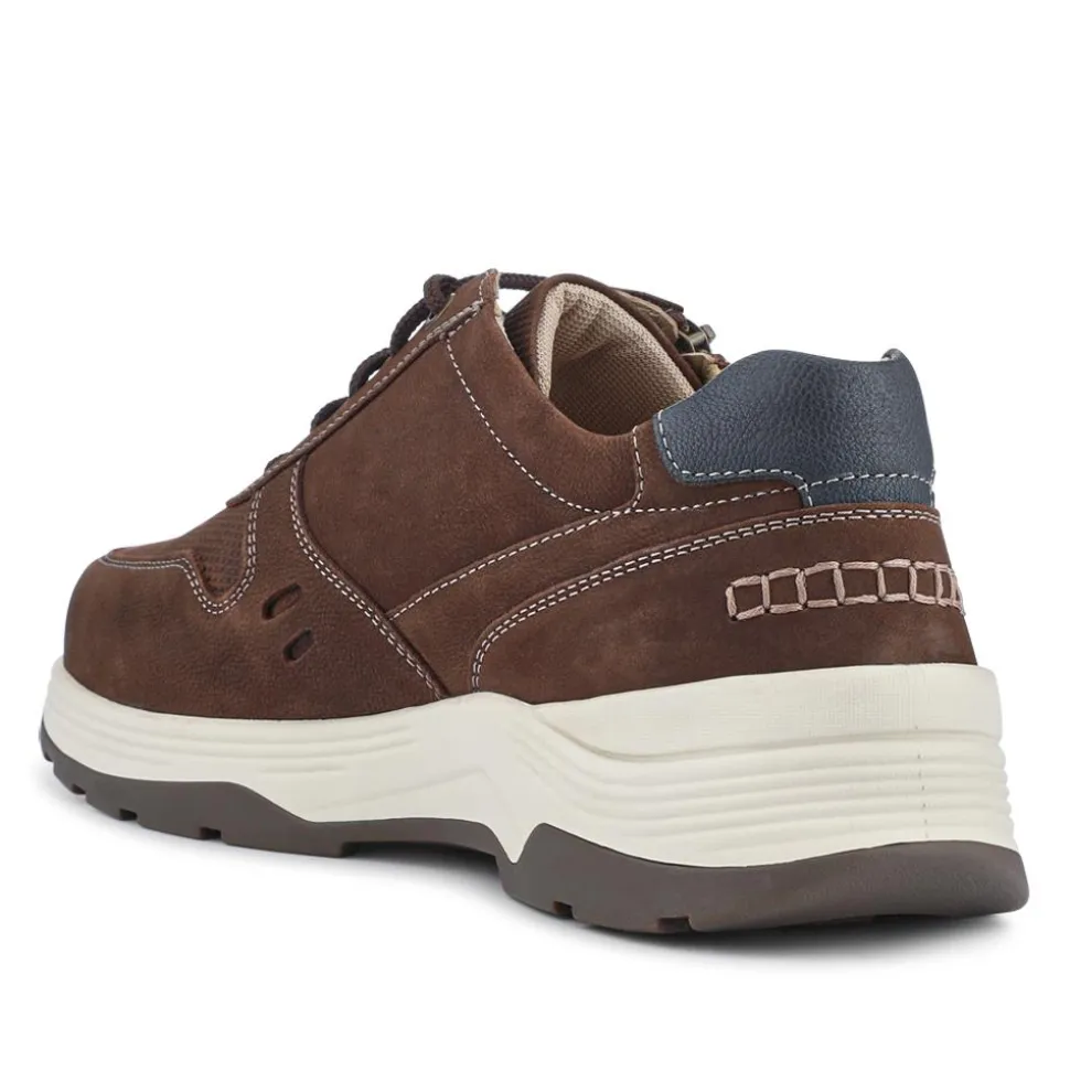 Extra-Wide Dual-Fit Leather Trainers - Brown