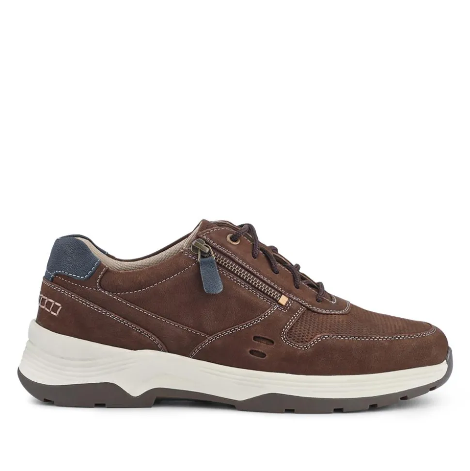 Extra-Wide Dual-Fit Leather Trainers - Brown