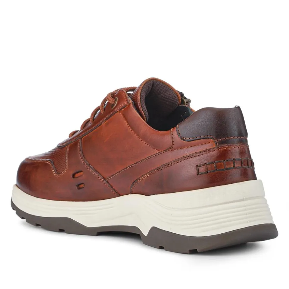 Extra-Wide Dual-Fit Leather Trainers - Cognac