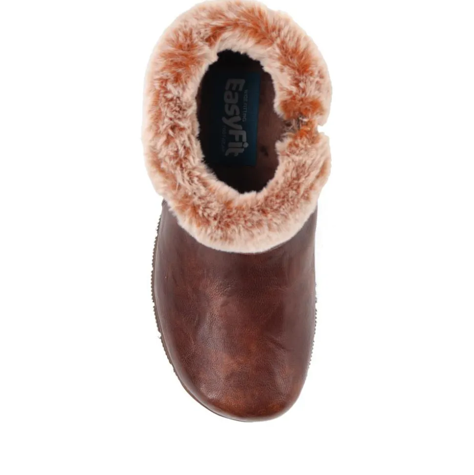 Extra-Wide Faux-Fur Cuff Ankle Boots - Brown