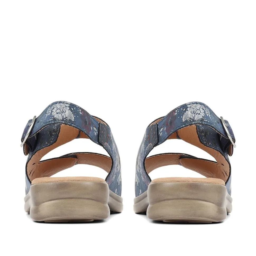 Extra-Wide Fit Adjustable Slingback Sandals - Navy Floral