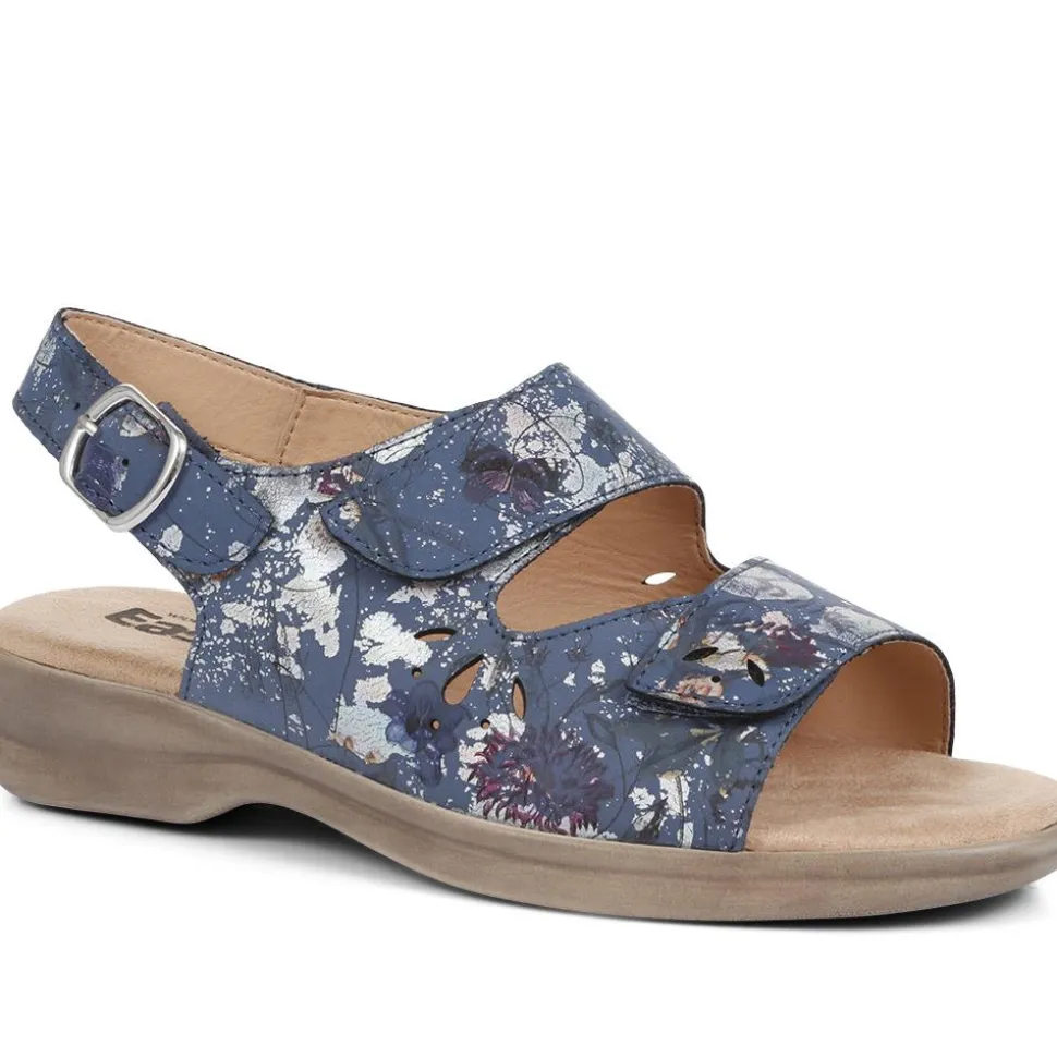Extra-Wide Fit Adjustable Slingback Sandals - Navy Floral