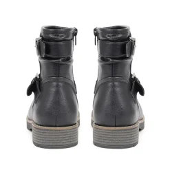 Extra-Wide Fit Buckle Biker Boots - Black
