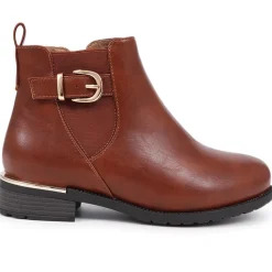 Extra-Wide Fit Buckle Detail Ankle Boots - Brown