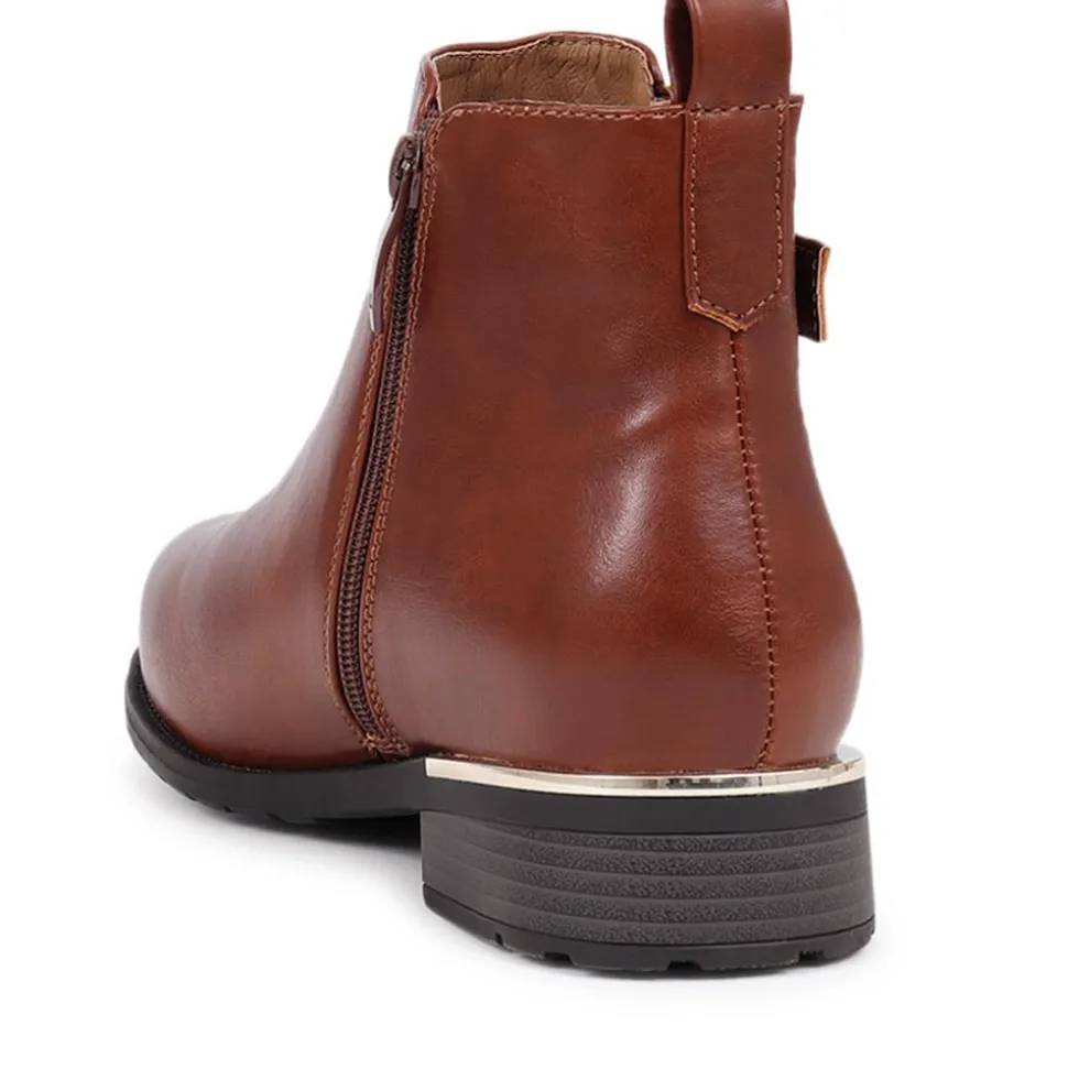 Extra-Wide Fit Buckle Detail Ankle Boots - Brown