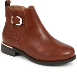 Extra-Wide Fit Buckle Detail Ankle Boots - Brown