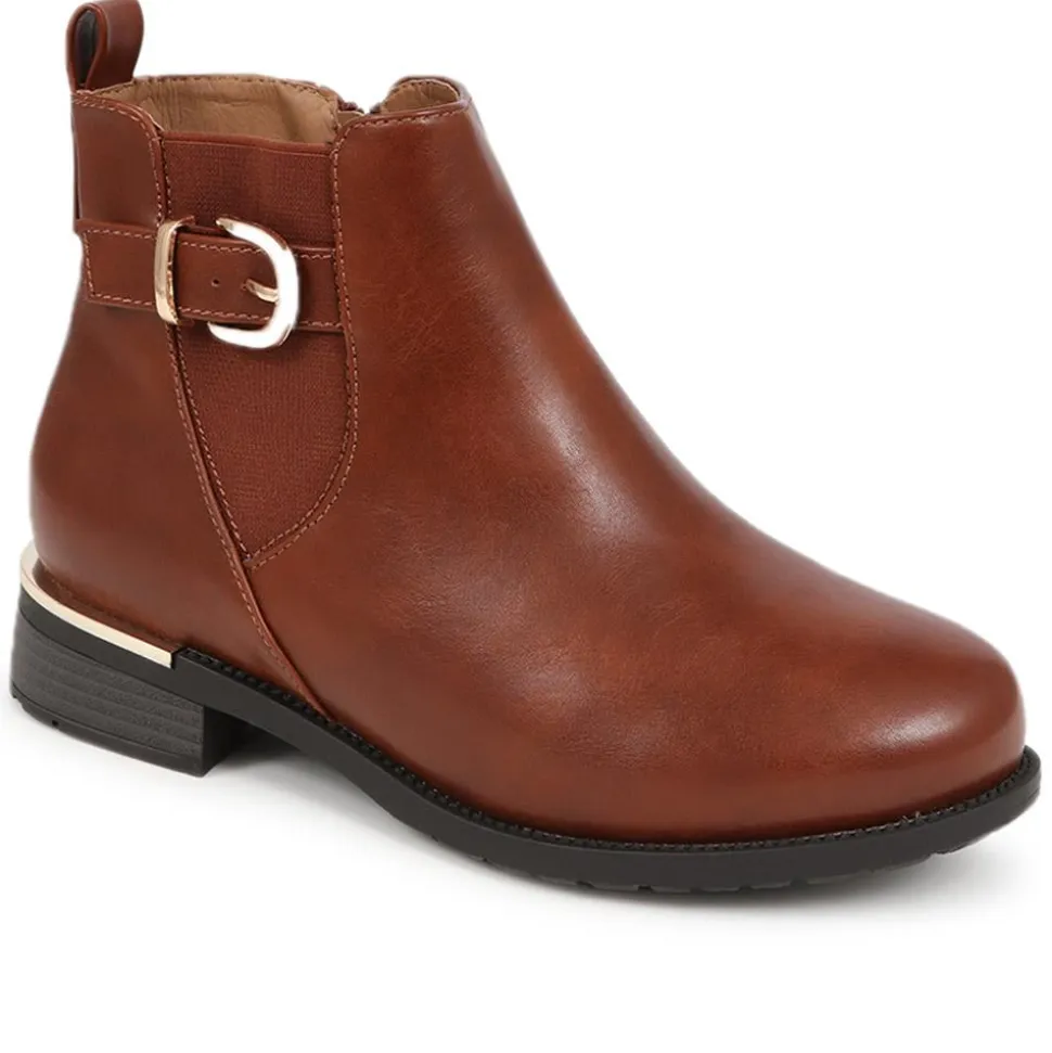 Extra-Wide Fit Buckle Detail Ankle Boots - Brown