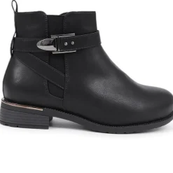 Extra-Wide Fit Buckle Strap Chelsea Boots - Black