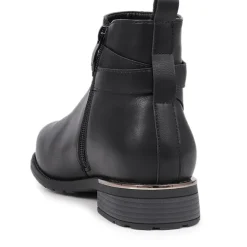 Extra-Wide Fit Buckle Strap Chelsea Boots - Black