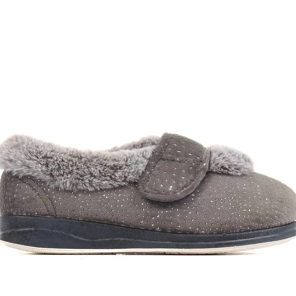 Extra-Wide Fit Cosy Slippers - Grey