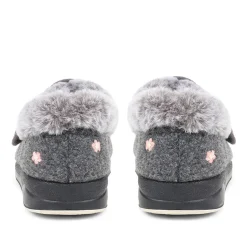 Extra-Wide Fit Faux-Fur Flower Slippers - Grey