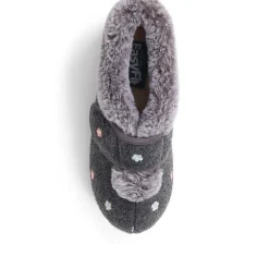 Extra-Wide Fit Faux-Fur Flower Slippers - Grey