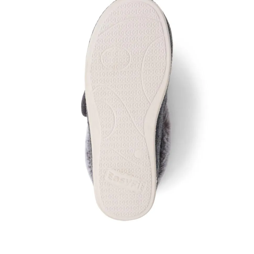 Extra-Wide Fit Faux-Fur Flower Slippers - Grey
