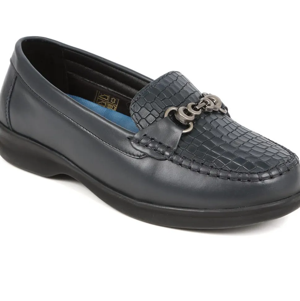 Extra-Wide Fit Leather Loafers - Navy